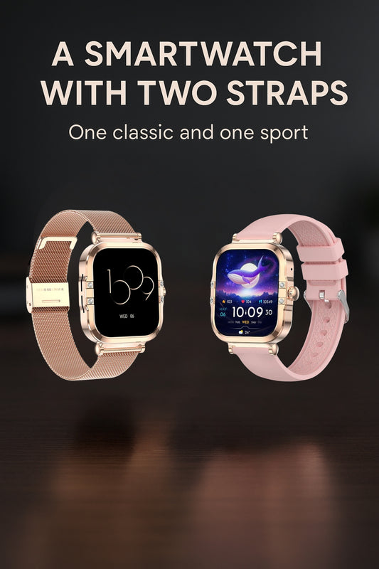 💎 Luxora – Montre Connectée Femme AMOLED 1.75″ | Or | NFC, Appels Bluetooth, Double Bracelet, Étanche IP68, Livraison 48h 🇫🇷
