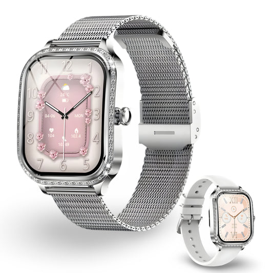 ✨ Montre Connectée Femme – Écran HD 1.75" 📱 – Appels Bluetooth 📞 – Suivi Santé ❤️ & Sommeil 🌙 – Étanche IP68💧 – Double Bracelet Métal & Silicone ⌚